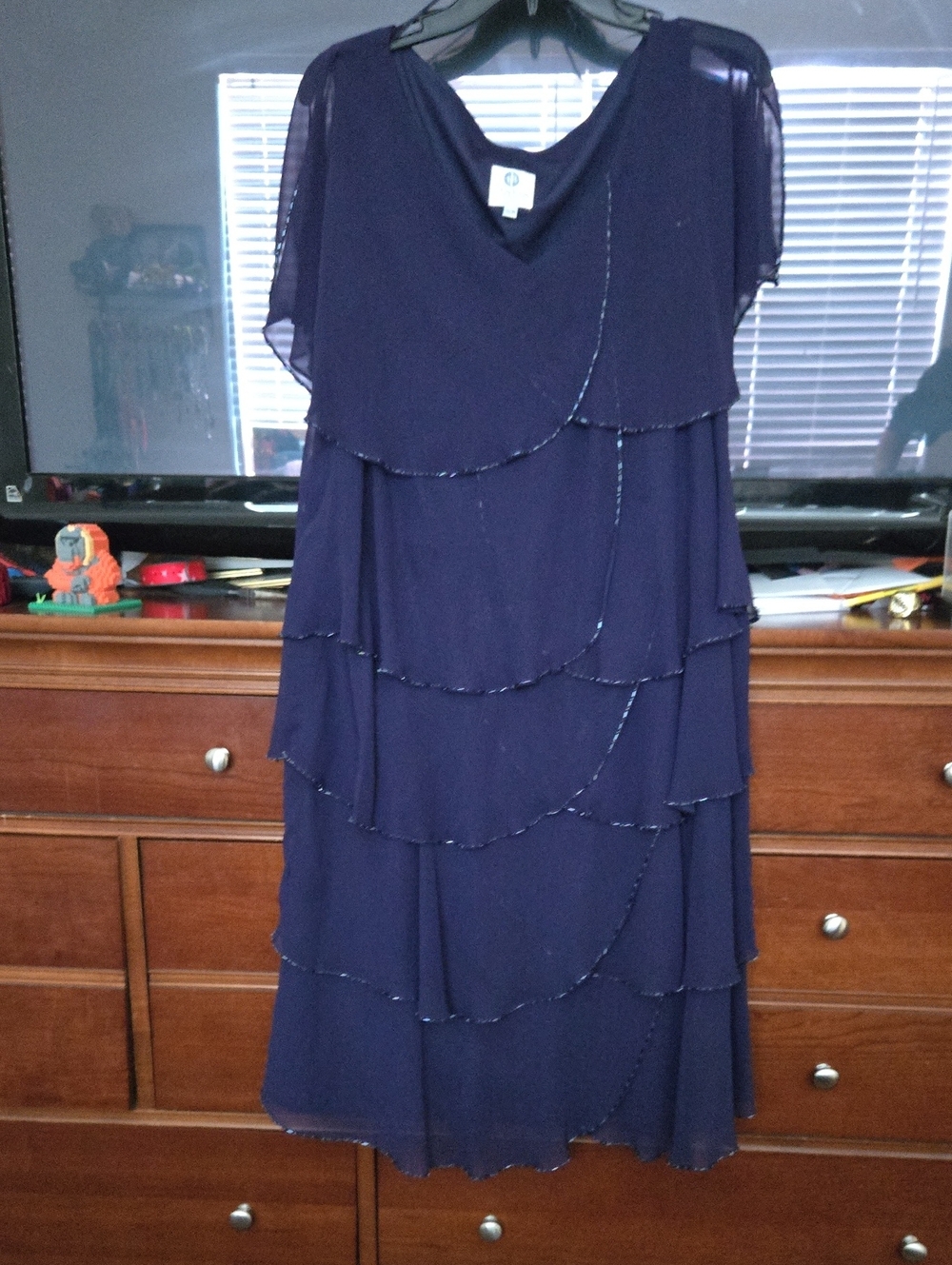 Patra Navy Layered Chiffon Midi Dress